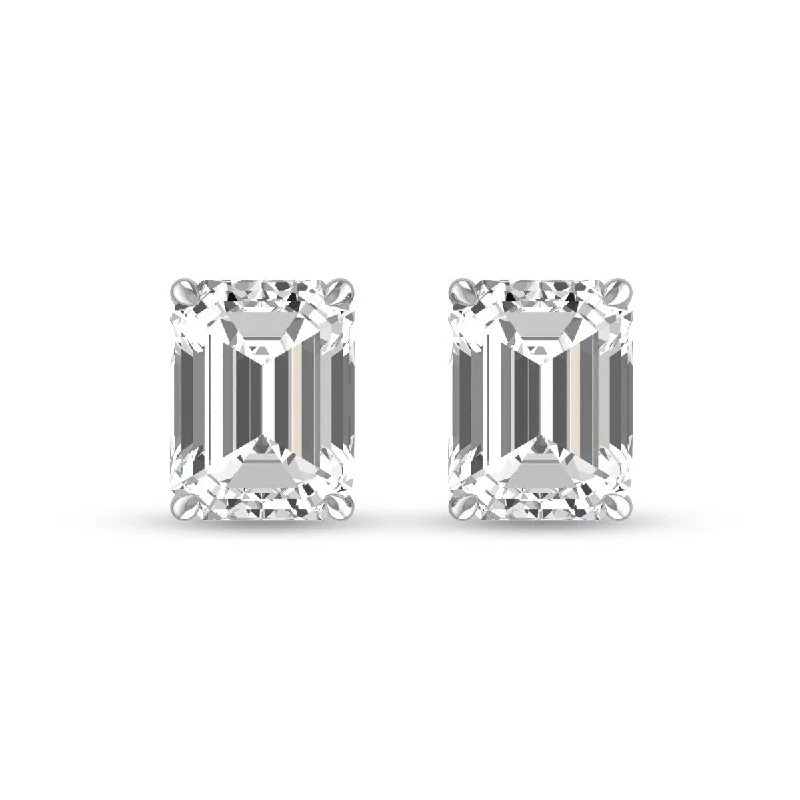 Satin gold earrings-Marquee Lab Grown 1 Carat Emerald Cut Solitaire Diamond Earrings in 14K White Gold