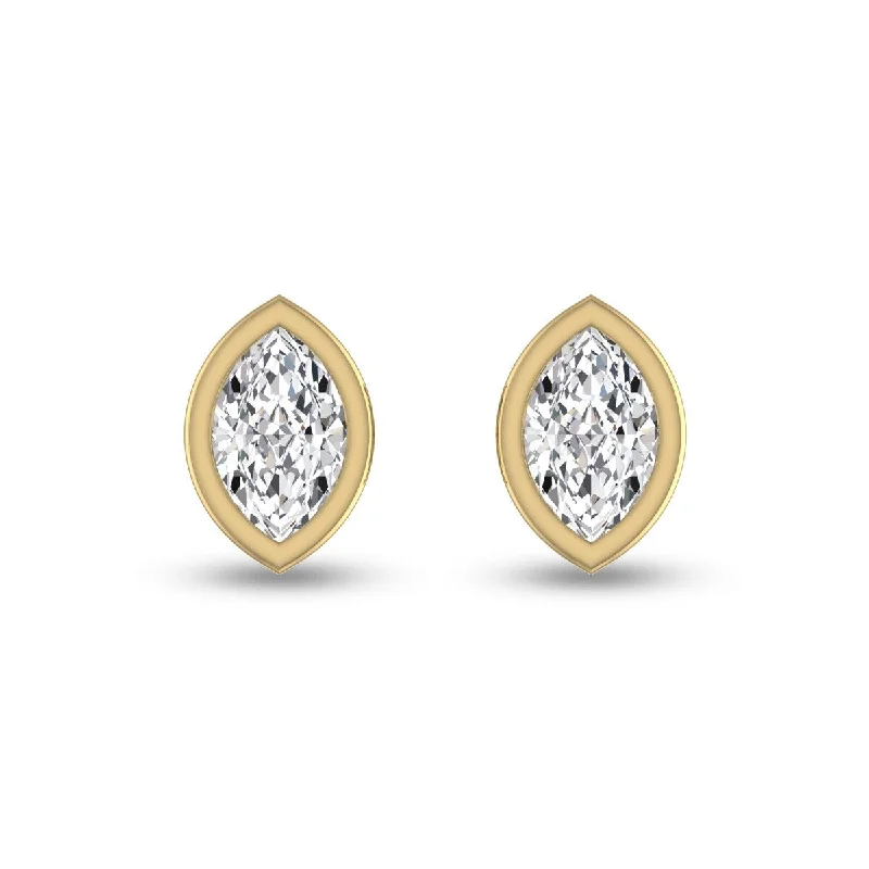 Parted-hoop earrings-Marquee Lab Grown 1 Carat Marquise Bezel Set Diamond Solitaire Earrings in 14K Yellow Gold