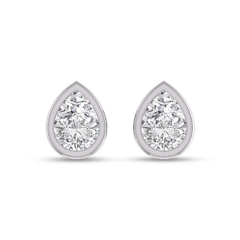 Smelted silver earrings-Marquee Lab Grown 1 Carat Pear Shaped Bezel Set Solitaire Diamond Earrings in 14K White Gold