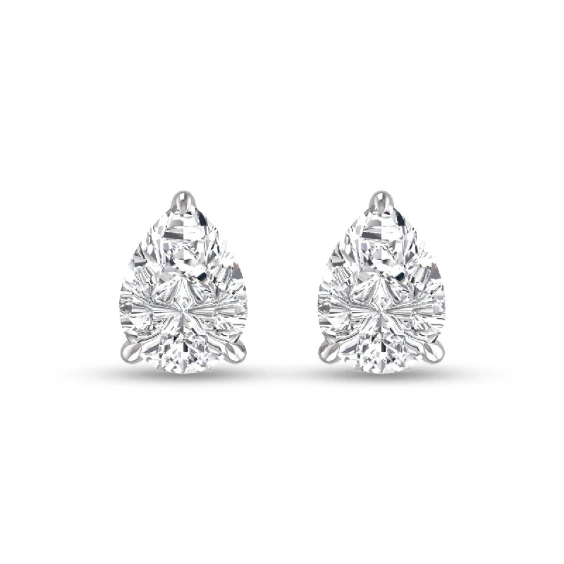 Buried stone earrings-Marquee Lab Grown 1 Carat Pear Shaped Solitaire Diamond Earrings in 14K White Gold