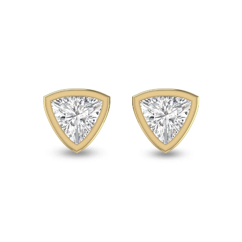 Retro amber earrings-Marquee Lab Grown 1 Carat Trillion Shaped Bezel Set Solitaire Diamond Earrings in 14K Yellow Gold