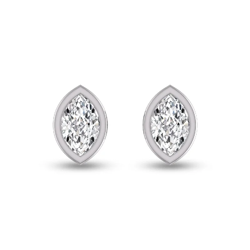 Channeled design earrings-Marquee Lab Grown 3/4 Carat Marquise Bezel Set Diamond Solitaire Earrings in 14K White Gold