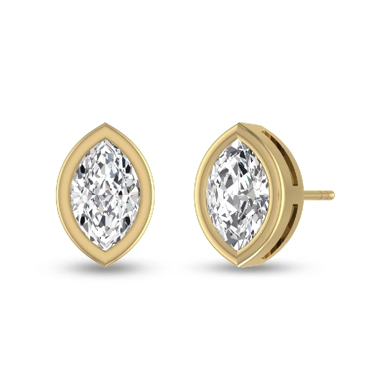 Vivid shale earrings-Marquee Lab Grown 3/4 Carat Marquise Bezel Set Diamond Solitaire Earrings in 14K Yellow Gold