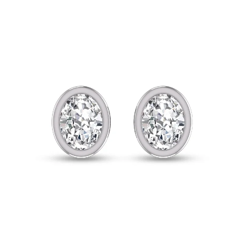 Vivid moonstone earrings-Marquee Lab Grown 3/4 Carat Oval Bezel Set Solitaire Diamond Earrings in 14K White Gold