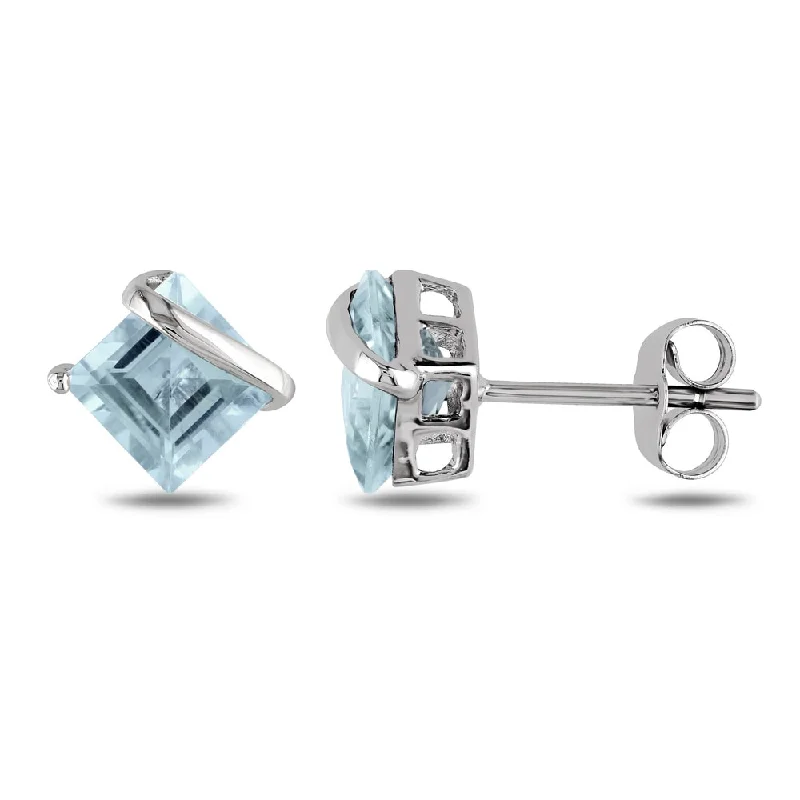 Tall tier earrings-Miadora 10k White Gold Square-cut Aquamarine Earrings