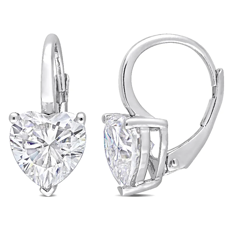 Satin shale earrings-Miadora 4ct DEW Heart-cut Moissanite Solitaire Drop Leverback Earrings in Sterling Silver