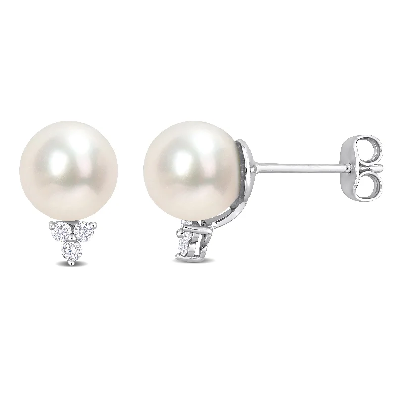 Slack twist earrings-Miadora Freshwater Cultured Pearl and 1/8ct TDW Diamond Stud Earrings in Sterling Silver