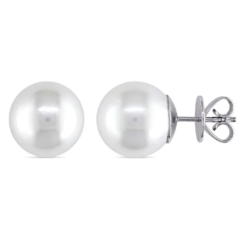 Hooked earrings-Miadora Signature Collection 14k White Gold White South Sea Pearl Stud Earrings (12.5-13mm)