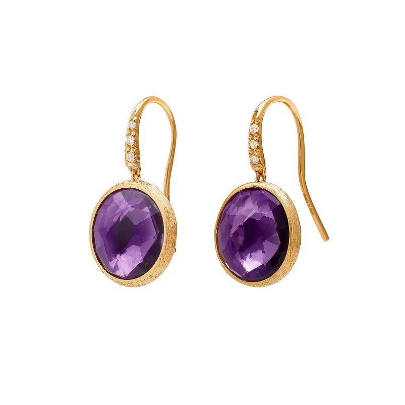 Heavy pave earrings-Amethyst Drop Earrings with Diamonds