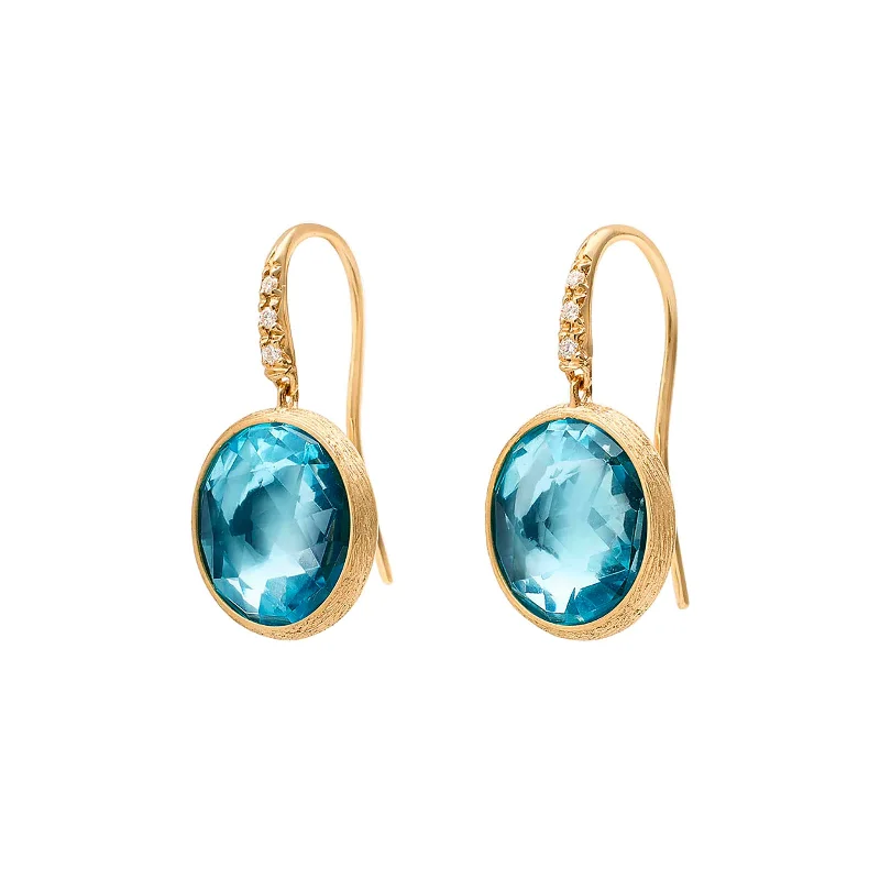 High-dome cabochon earrings-Jaipur Blue Topaz Drop Earrings with Diamonds