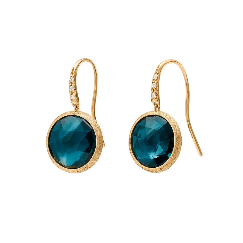 Rounded gem earrings-London Blue Topaz Drop Earrings with Diamonds