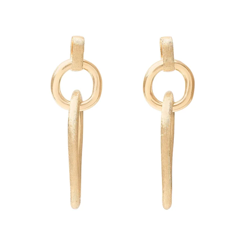 Satin gold earrings-Jaipur Polished & Engraved Link Drop Earrings