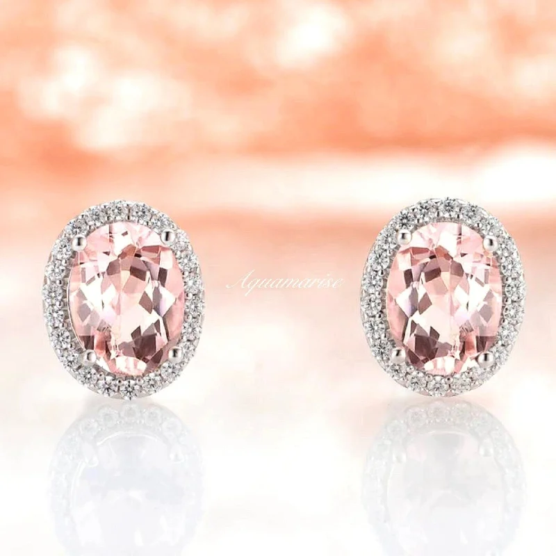 Icy topaz earrings-Iris Oval Morganite Earrings- Sterling Silver