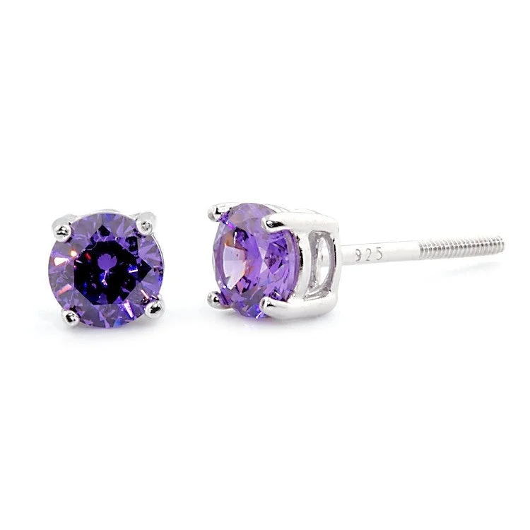 Pointed stone earrings-Pisces: 5mm 1.0ct Amethyst Ice CZ Screw Back Earrings 925 Silver