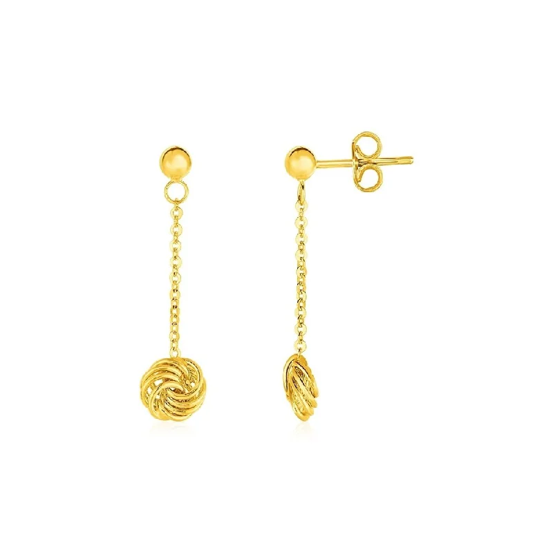 Twilight-cut earrings-Post Earrings with Love Knot Drops in 14k Yellow Gold