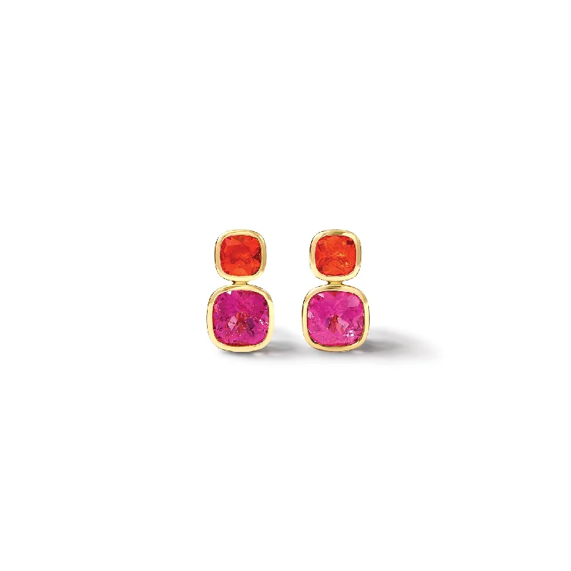 Pale morganite earrings-Qin & Han Earrings 18ct Yellow Gold - Pink Tourmaline & Fire Opal