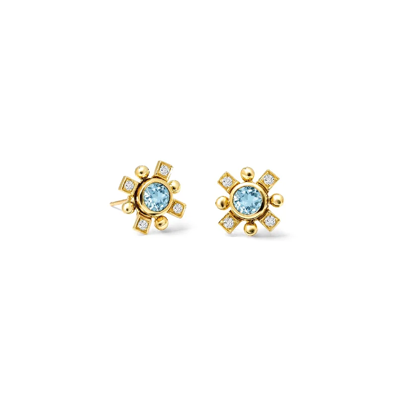 Retro apatite earrings-Quadro Earring Halos Yellow Gold - Diamond