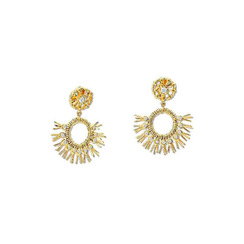 Full sapphire earrings-Raffia Double Earrings Yellow Gold - Diamond