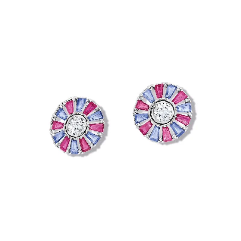 Twinkling crystal earrings-Roi Soleil Earring Halos 18ct White Gold - Ruby, Sapphire & Diamond