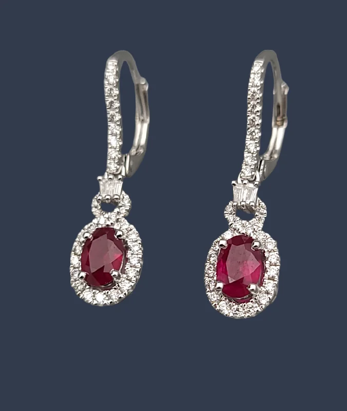 Crescent dusk earrings-Ruby Diamond Dangle Earrings 14K White Gold