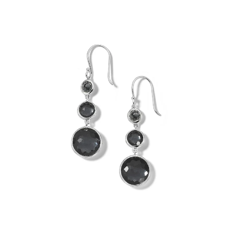 Thick hoop earrings-Lollitini Hematite Doublet 3-Stone Drop Earrings