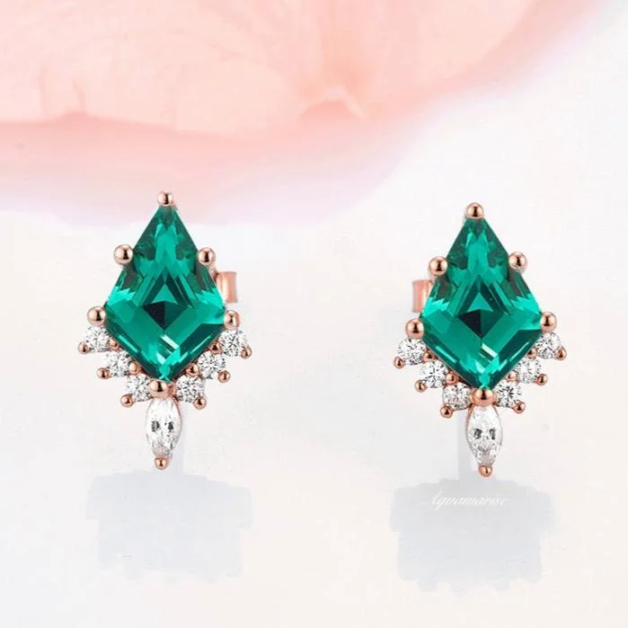 Flowing design earrings-Skye Kite™  Kite Emerald Stud Earrings- 14K Rose Gold Vermeil