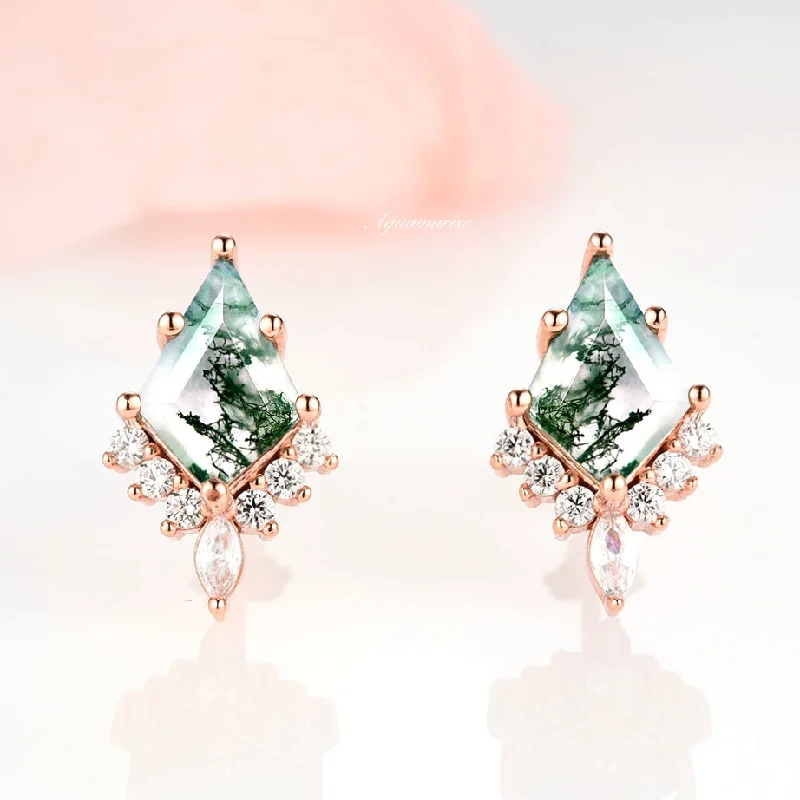 Aura earrings-Skye Kite™  Kite Green Moss Agate Earrings- 14K Rose Gold Vermeil