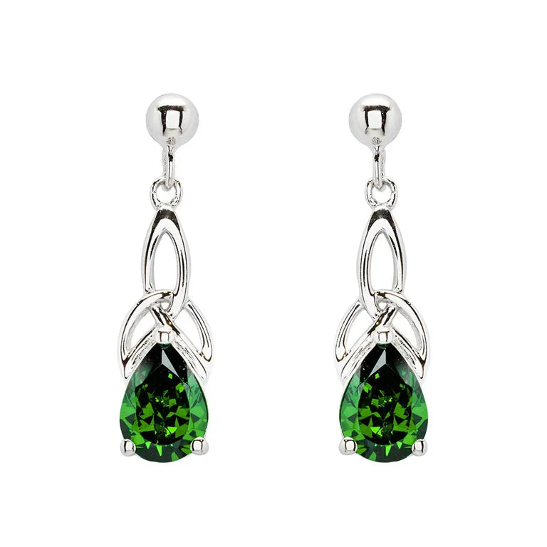 Glossy iridium earrings-Sterling Silver Emerald Trinity Knot Earrings