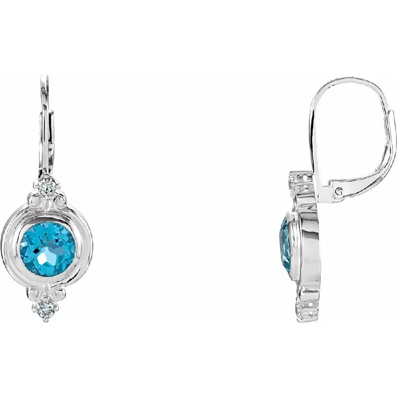 Lush gold earrings-Sterling Silver Swiss Blue Topaz & Cubic Zirconia Leverback Dangle Earring for Women