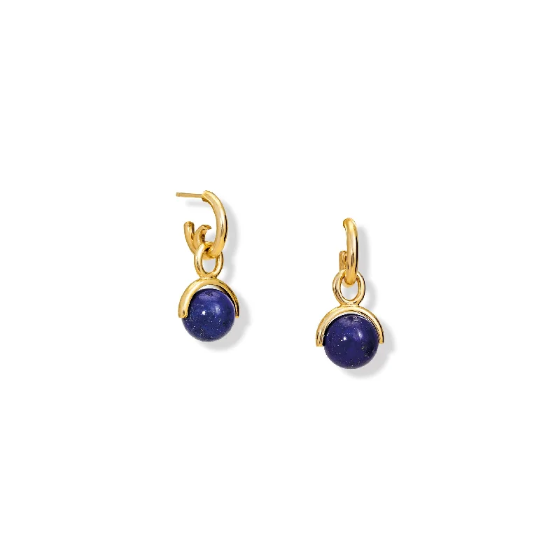 Lush emerald earrings-Stirrup Earrings Drops Yellow Gold - Lapis Lazuli