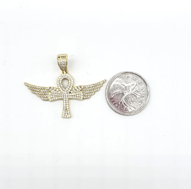 Clean-cut earrings-STPM-322, Men S925 Sterling Silver Icy Bling Bling Ankh Pendant- silver color