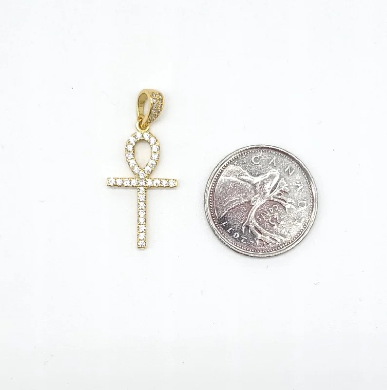 Crafted gold earrings-STPM-380, Men and Women S925 Sterling Silver Icy Bling Bling Ankh Pendant-gold or silver color