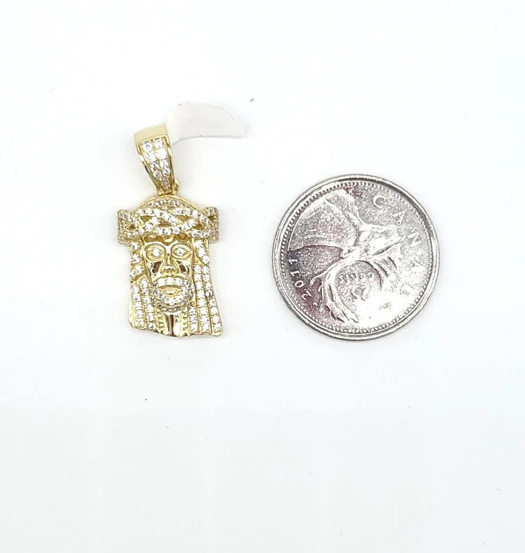 Sunbeam earrings-STPM-381, Men S925 Sterling Silver Icy Bling Bling Jesus Head Pendant-Gold or Silver color