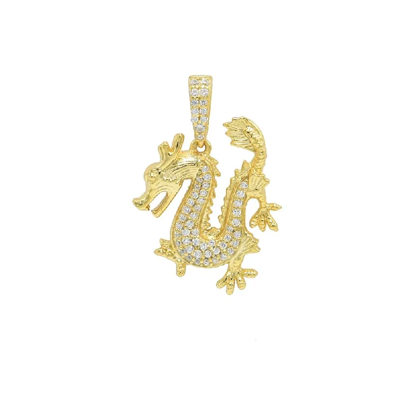 Surge design earrings-STPM-435, Men S925 Sterling Silver Icy Bling Bling Dragon Shape Pendant-Gold or Silver color