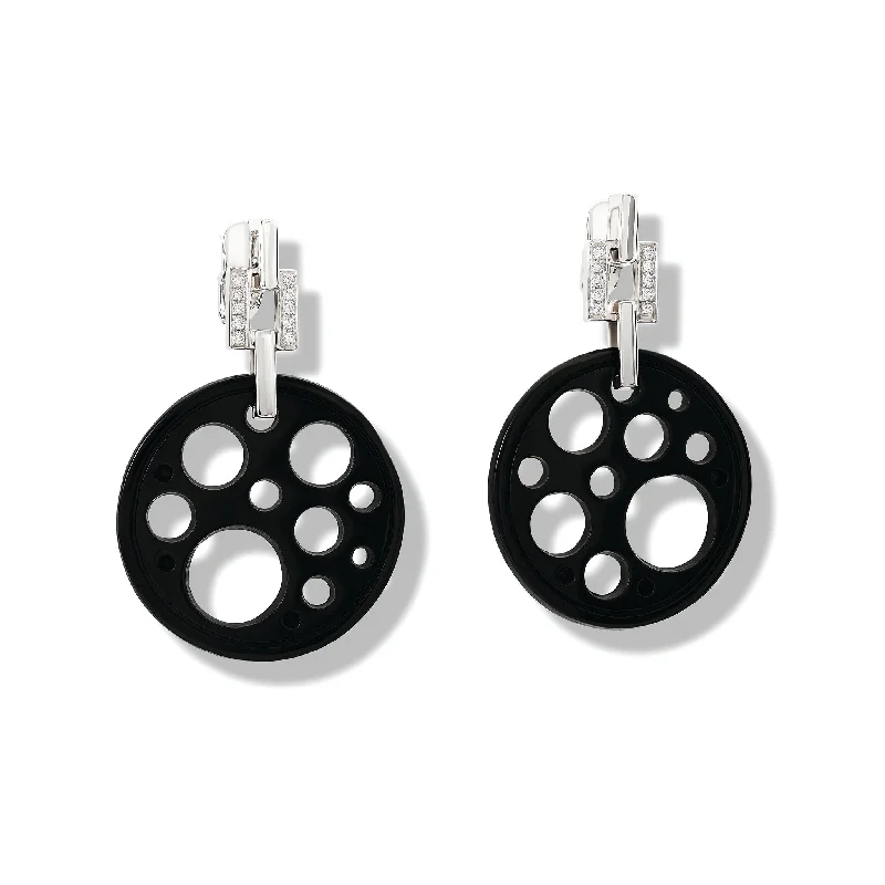 Open-crescent earrings-Temple of Heaven Earrings 18ct White Gold - Black Jade