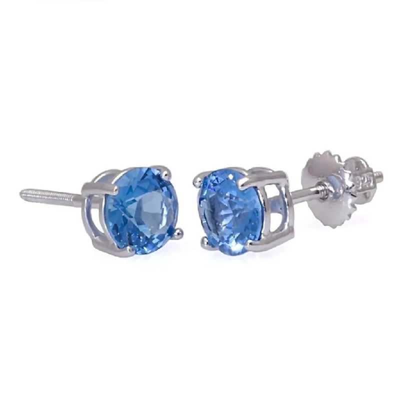 Open-frame earrings-Tyler: 6mm 1.5ct London Blue Topaz Screw Back Earrings 925 Silver