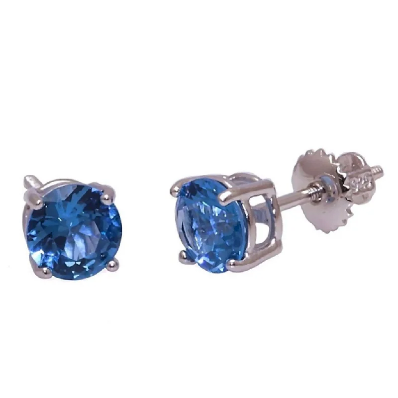 Glimmering aquamarine earrings-Tyler: 8mm 4.0ct London Blue Topaz Screw Back Earrings 925 Silver