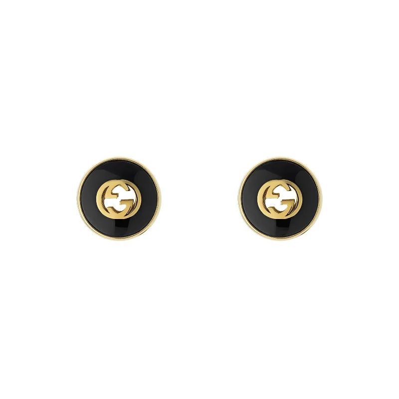 Parted-hoop earrings-Interlocking G Stud Earrings in Black Onyx